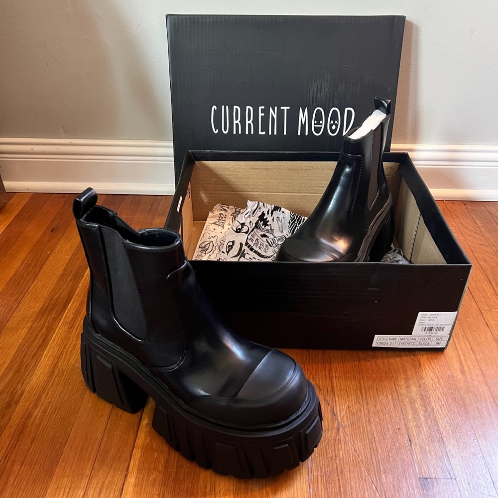 Current Mood Glossy Black Chunky Ankle Boots